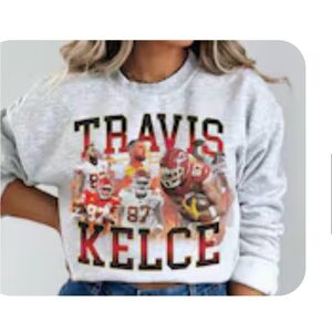 Gildan Heather Gray Crewneck Sweatshirt with Travis Kelce Design
